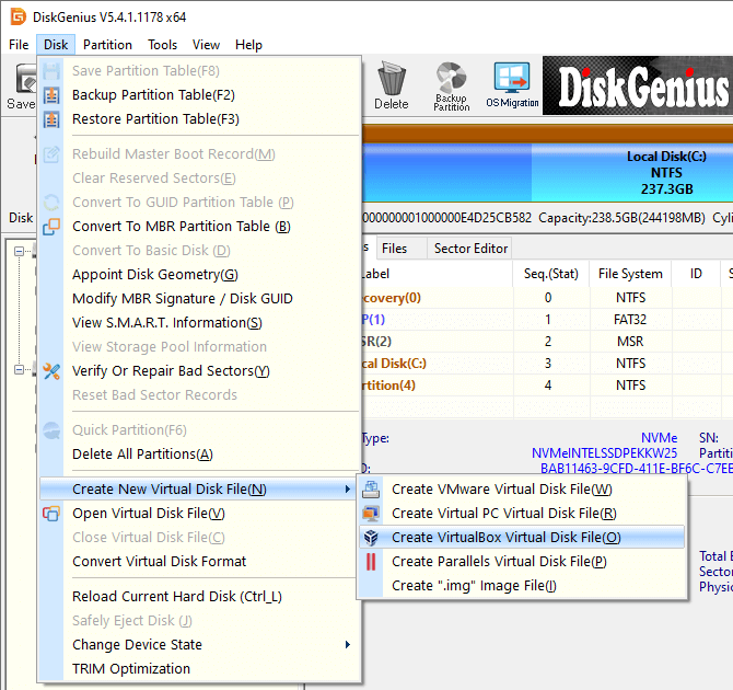 Create VirtualBox Virtual Disk File