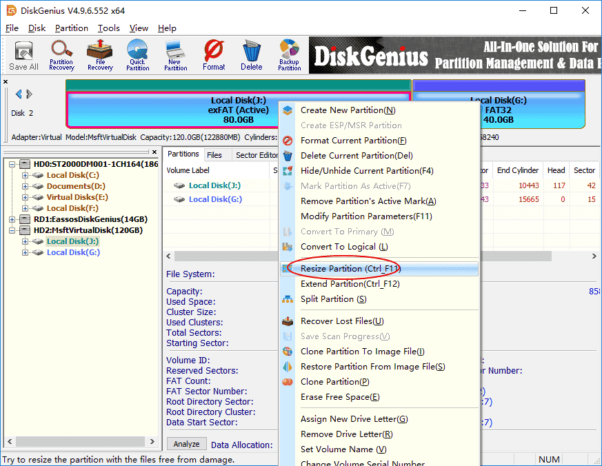 resize partition Windows 10